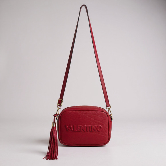 Valentino by Mario Valentino Mia Embossed Leather Crossbody Red Camera Bag - Picture 1 of 14